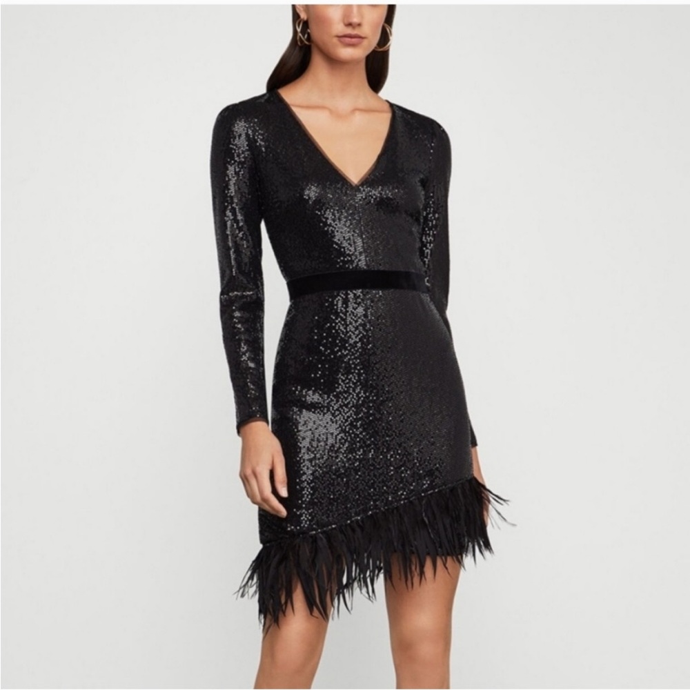 black Bcbg shiny long sleeve dress